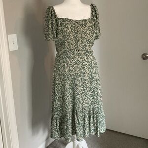 Luxology Green Cottagecore Floral Midi Dress